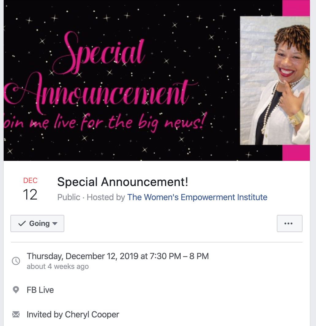 Create a Facebook event for a special announcement for your community.